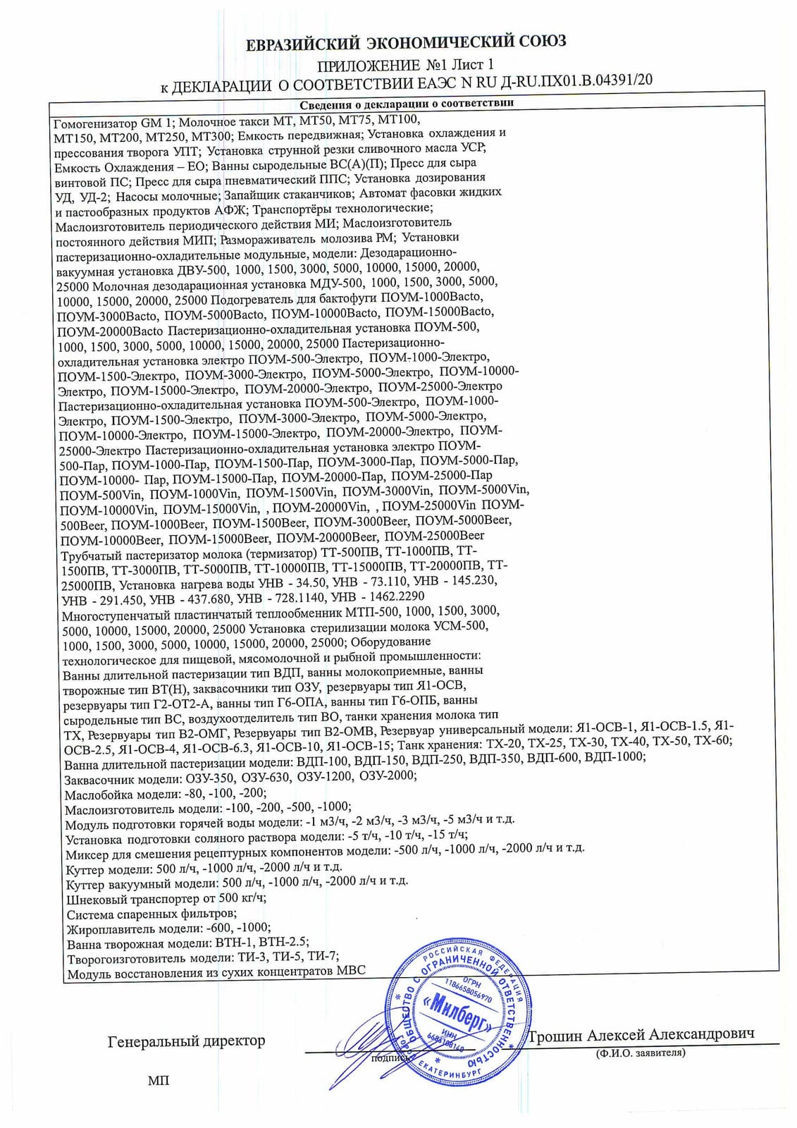 EAEU (TR CU) declaration of conformity — sheet 2