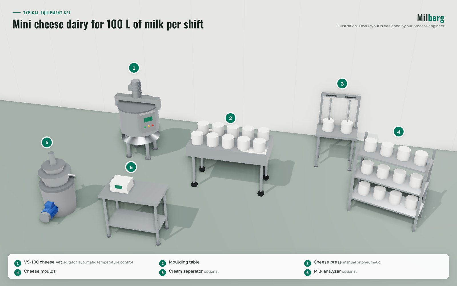 Mini cheese dairy equipment for 100 L of milk